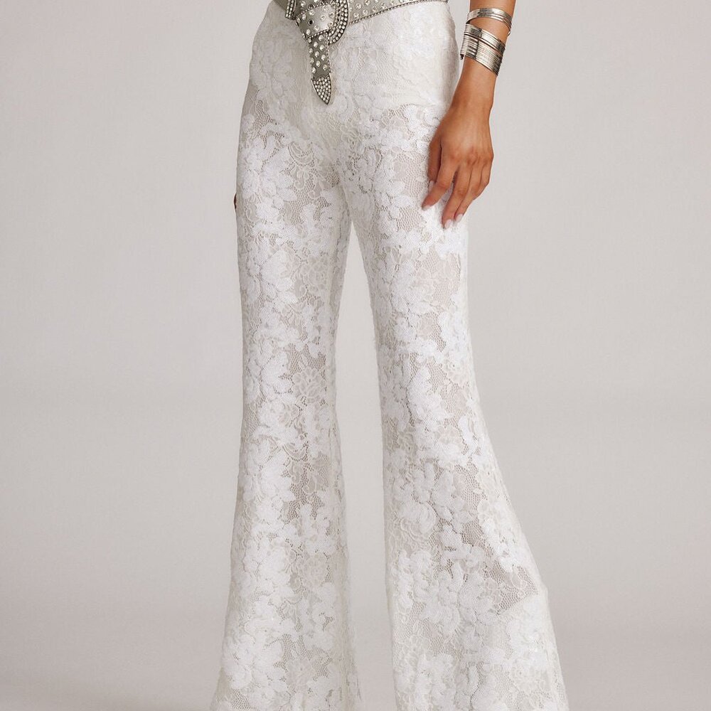 12th Tribe Maddox White Sequin Lace Pants Size MM